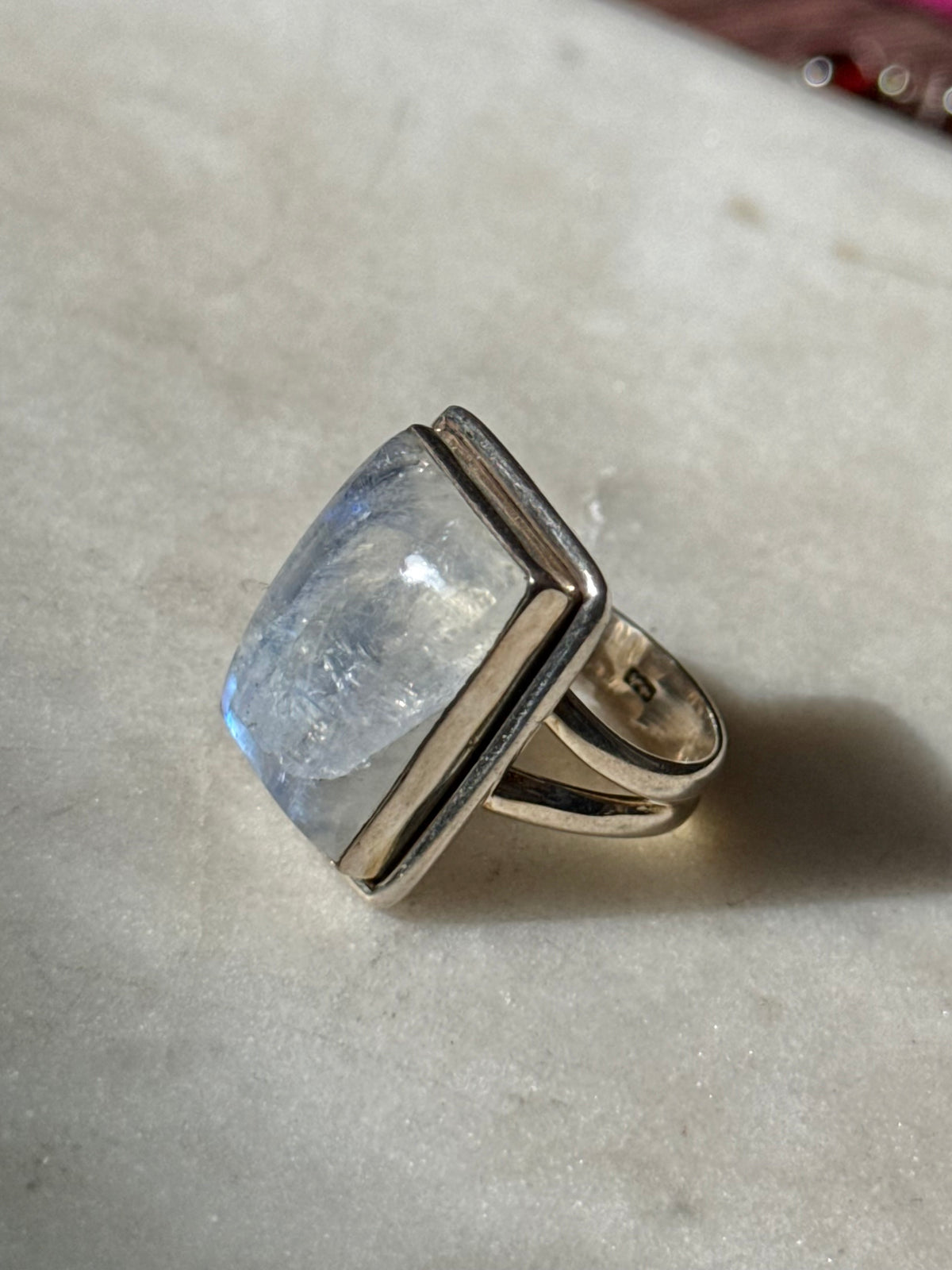 Moonstone Sterling Silver Square Ring Size 7.25