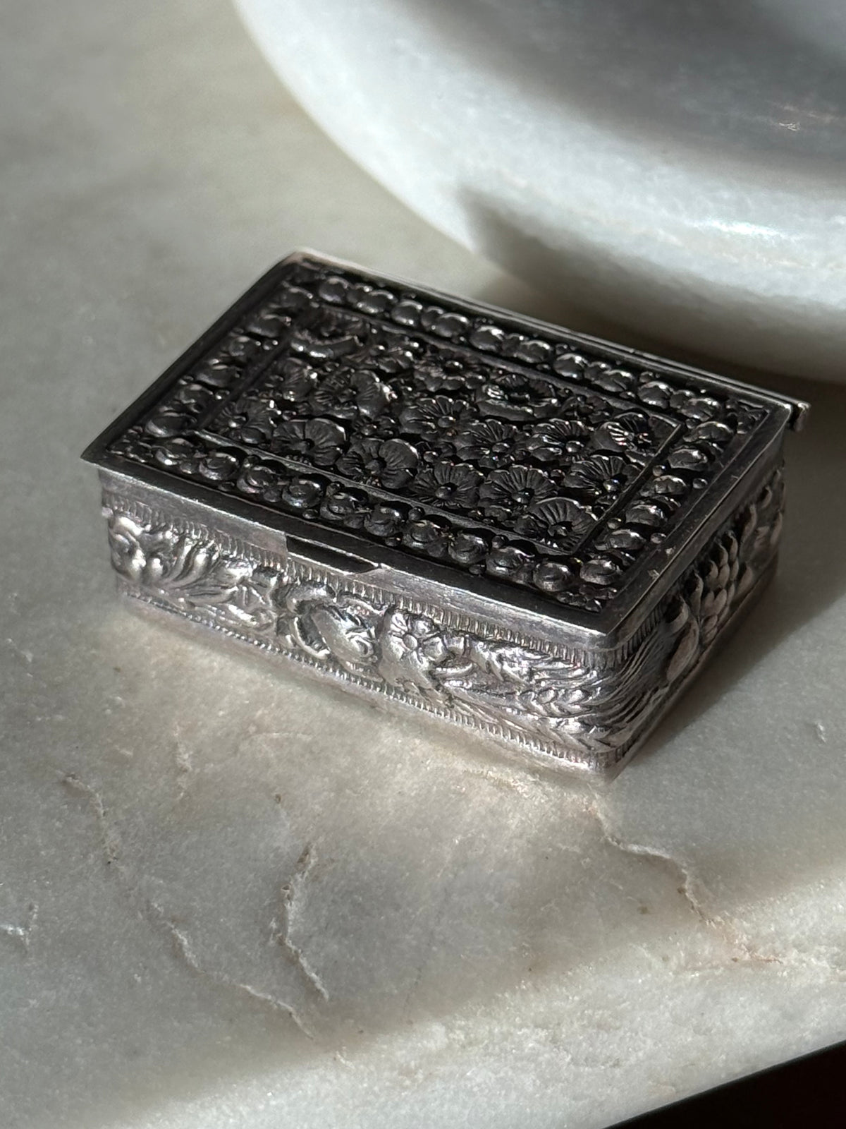 Vintage Floral Sterling Silver Stash Box