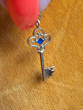 Load image into Gallery viewer, Vintage Blue Enamel 18k Yellow Gold Key Pendant
