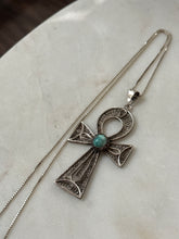Load image into Gallery viewer, Ankh Turquoise Sterling Vintage Large Pendant Necklace 17.75”
