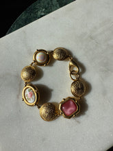 Load image into Gallery viewer, Floral Pink &amp; Gold Vintage Costume Bracelet 7”
