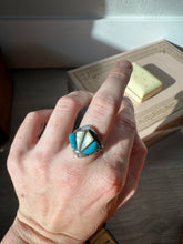 Load image into Gallery viewer, Vintage Turquoise &amp; Mother of Pearl Sterling Silver Ring Size 8
