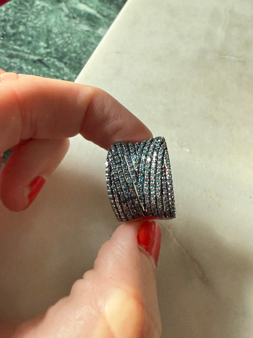 Blue Diamond Sterling Silver Wide Ring Size 6.25
