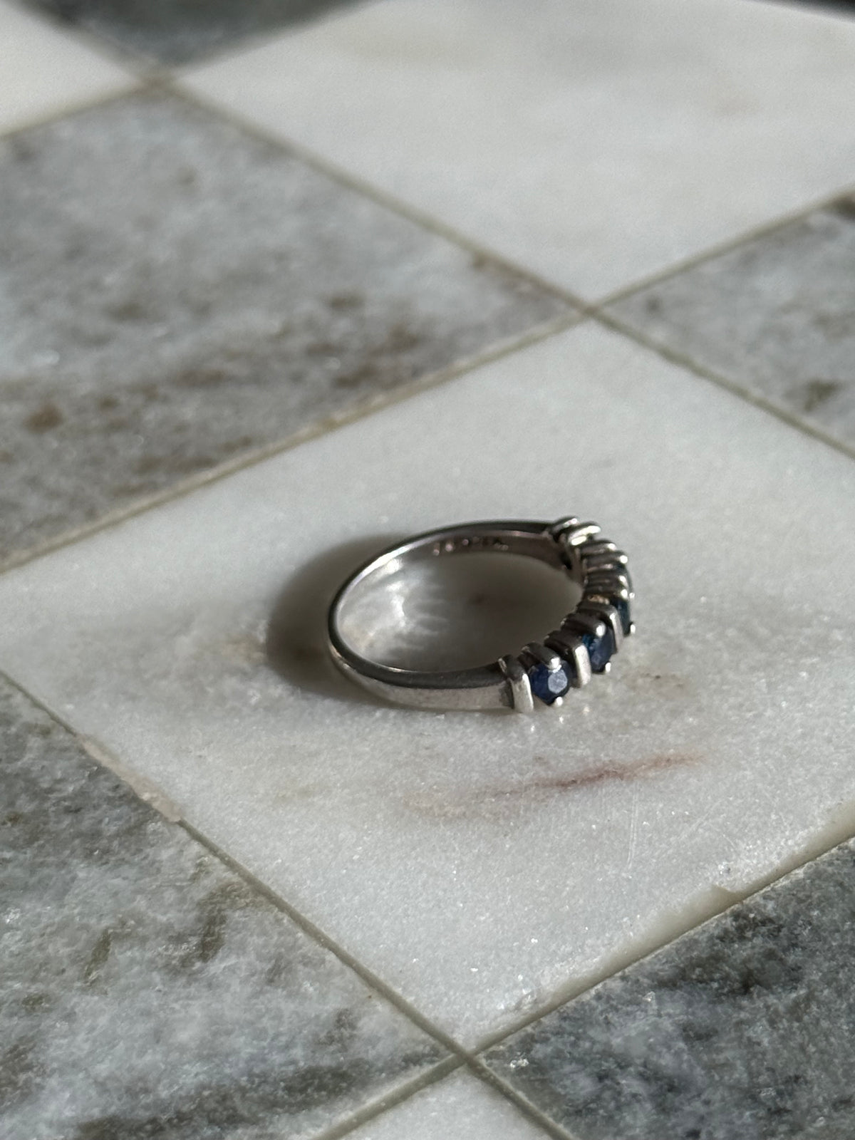 Natural Blue Sapphire Sterling Silver Ring Size 6