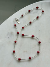 Load image into Gallery viewer, Sterling Silver Red Bead Station Necklace 17.75”

