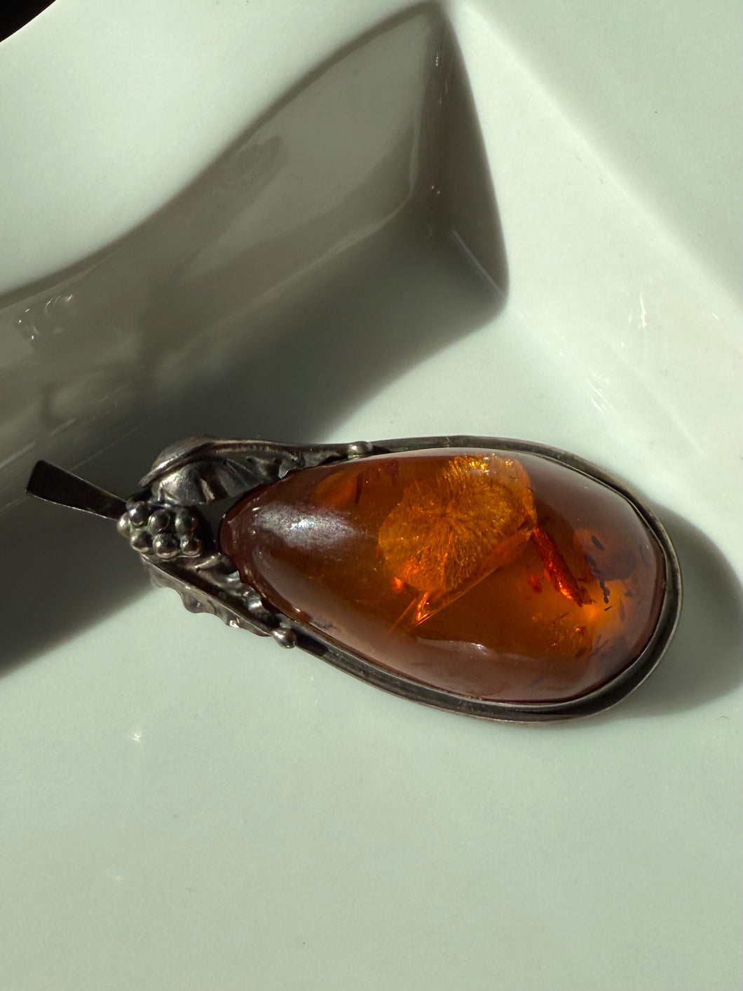 Chunky Amber Sterling Silver Pendant