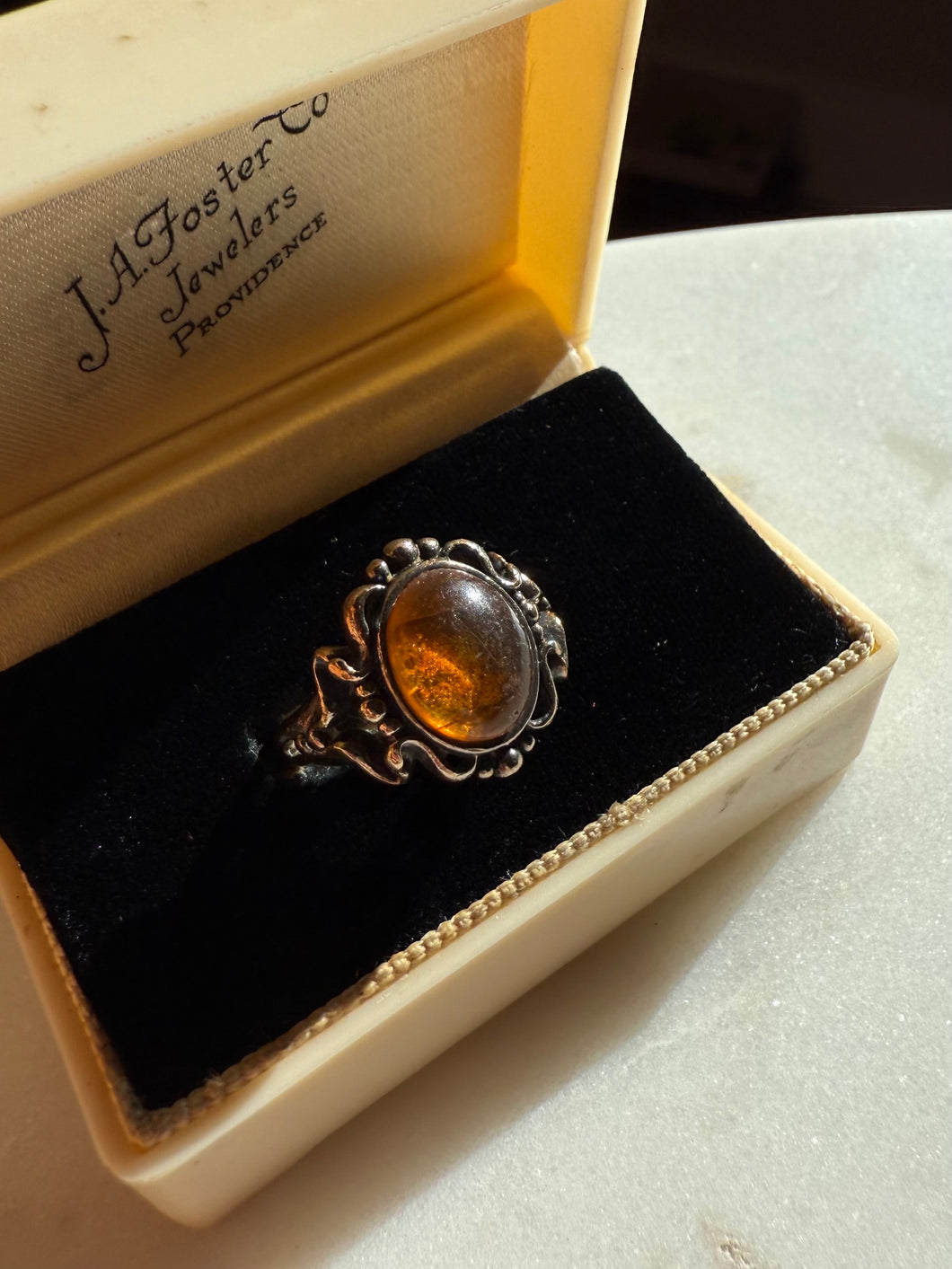 Amber Sterling Silver Ring Size 6
