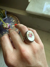 Load image into Gallery viewer, Sterling Pink Rose Tile Ring Size 6
