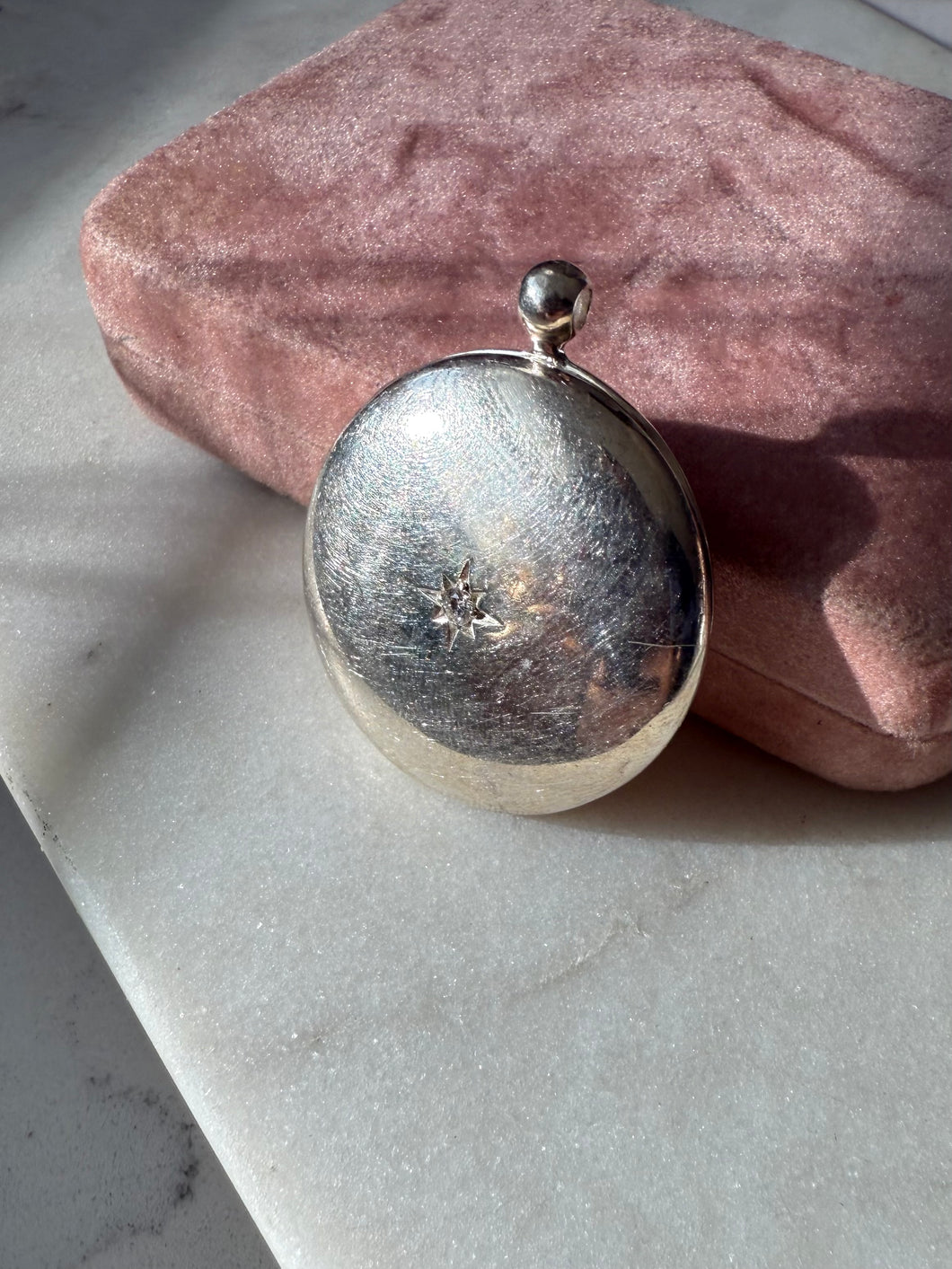 Vintage Diamond Starburst Oval Locket Sterling Silver Pendant