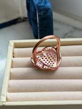 Load image into Gallery viewer, Synthetic Pink Sapphire &amp; CZ Heart Rose Gold Vermeil Ring Size 8
