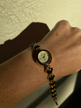 Load image into Gallery viewer, Black Enamel Heart Link Gold Tone Vintage Watch
