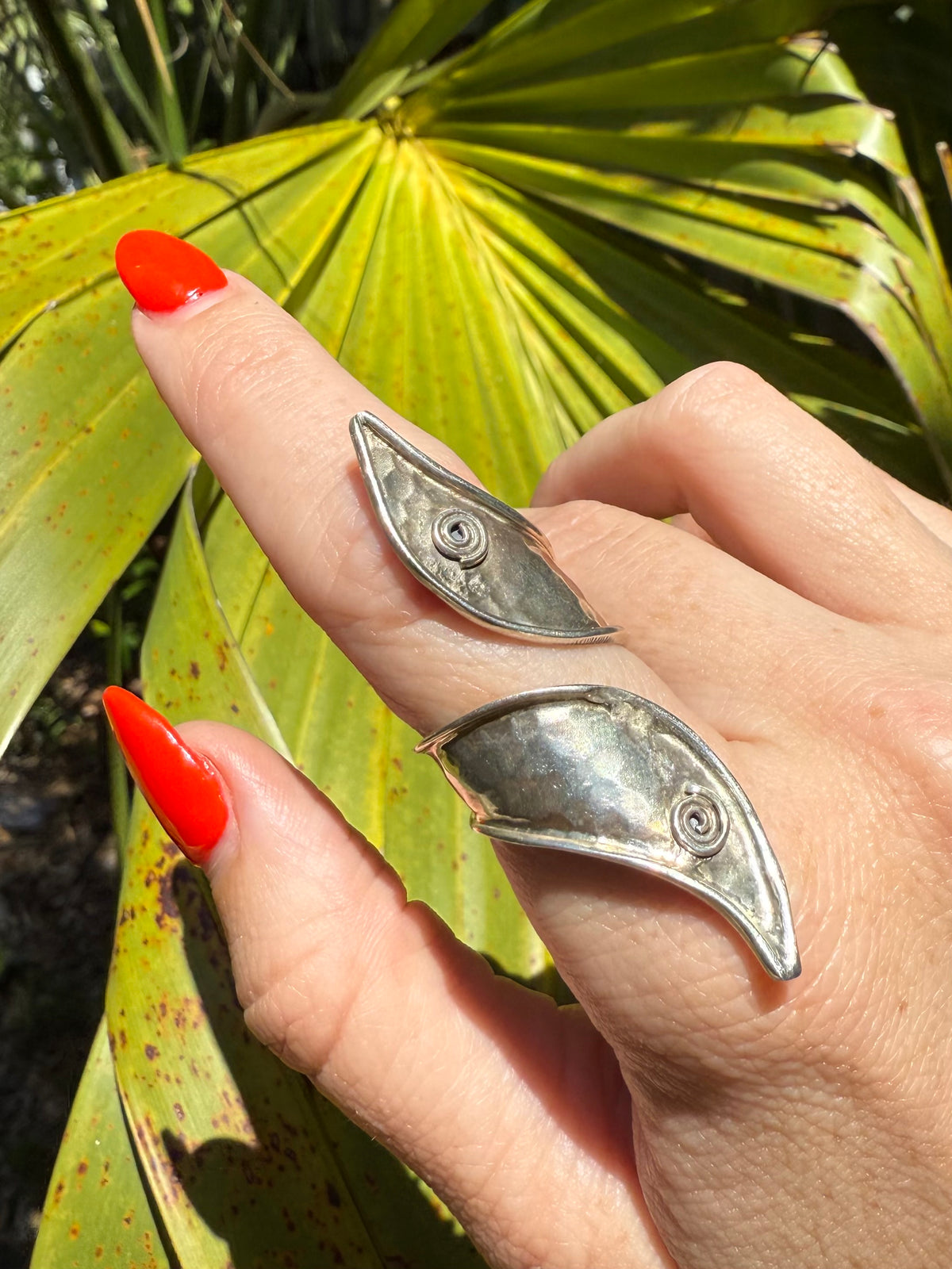 Elongated Sterling Silver Hammered Ring Size 8
