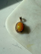 Load image into Gallery viewer, 14k Yellow Gold Fire Opal &amp; Diamond Halo Pendant

