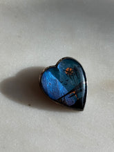 Load image into Gallery viewer, Blue Morpho Butterfly Heart Sterling Brooch
