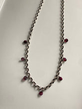 Load image into Gallery viewer, Rolo Link Garnet Charm Vintage Sterling Silver Necklace
