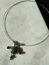 Load image into Gallery viewer, Labradorite &amp; Garnet Sterling Silver Torque Necklace 18”
