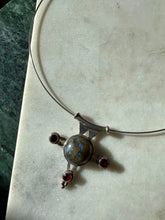 Load image into Gallery viewer, Labradorite &amp; Garnet Sterling Silver Torque Necklace 18”
