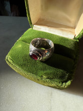 Load image into Gallery viewer, Garnet Cabochon Etched Sterling Silver Ring Size 5.75

