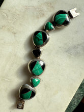 Load image into Gallery viewer, Malachite &amp; Black Onyx Inlay 950 Silver Bracelet 6”
