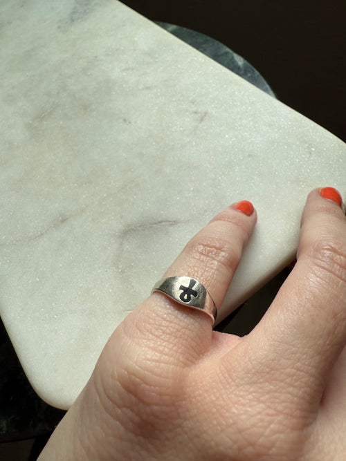Black Enamel Ankh Sterling Silver Ring Size 5