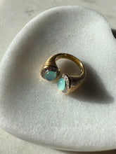 Load image into Gallery viewer, Chrysoprase &amp; Lab Created Diamond Gold Vermeil Chunky Ring Size 7.25
