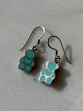 Load image into Gallery viewer, Vintage Turquoise Inlay Sterling Silver Teddy Bear Earrings
