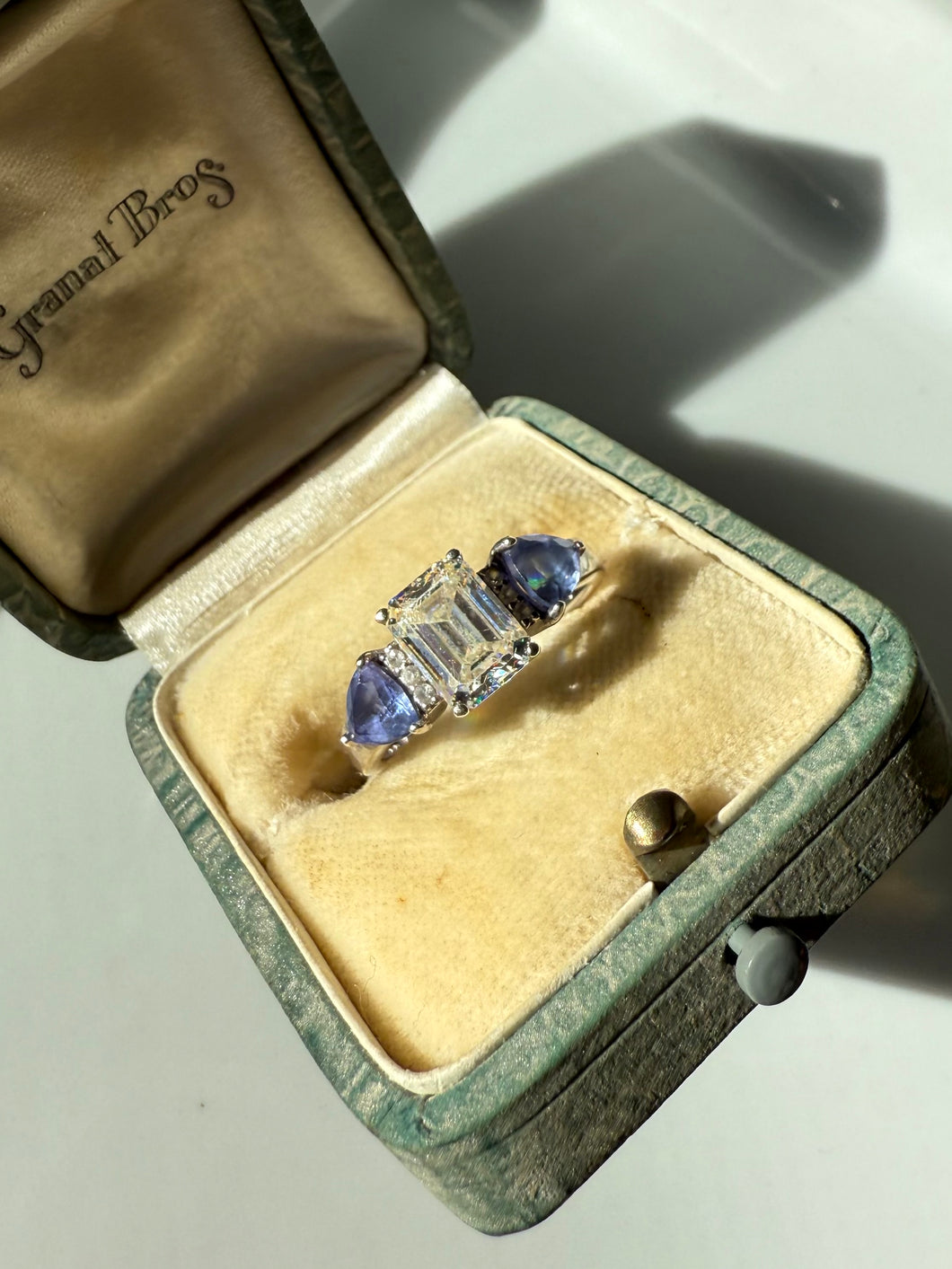 Purple & White Glass Sterling Silver Ring Size 8