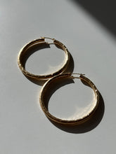 Load image into Gallery viewer, Etched 14k Yellow Gold Large Hoops 1.90”
