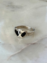 Load image into Gallery viewer, Black Enamel Double Heart Sterling Silver Ring Size 5.25
