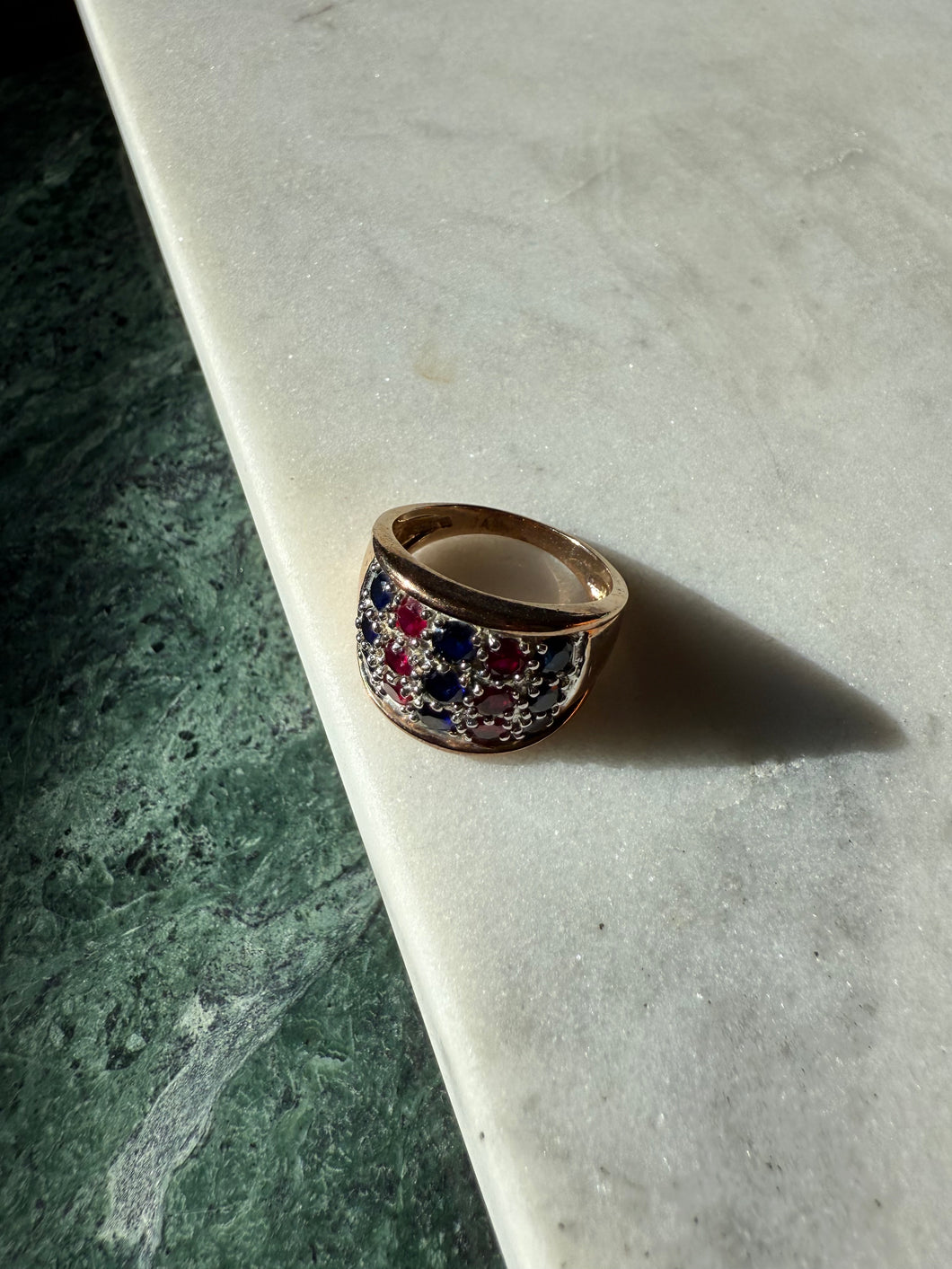 Gold Vermeil Red Blue Stone Ring Size 9.25