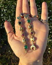 Load image into Gallery viewer, Vintage 14k Solid Yellow Gold Cabochon Multi Gemstone Puffy Mariner Link Bracelet
