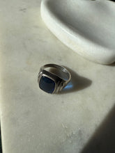 Load image into Gallery viewer, Midcentury Blue Glass Sterling Signet Ring Size 8.5
