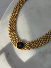 Load image into Gallery viewer, Vintage Gold Plated Faux Coin Panther Link Necklace 16”
