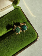 Load image into Gallery viewer, Green Enamel Turtle 14k Gold Push Back Earrings
