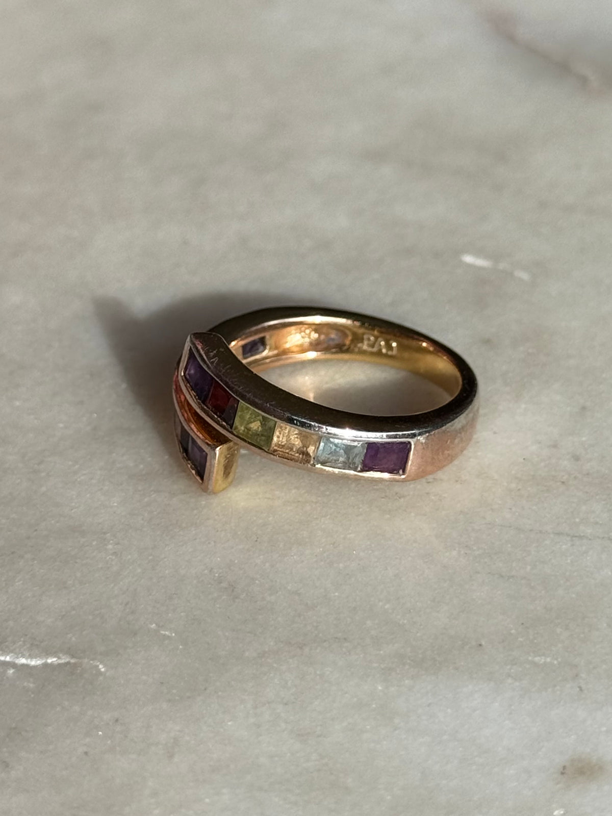 Bypass Multi-Gemstone Gold Vermeil Ring Size 7.25