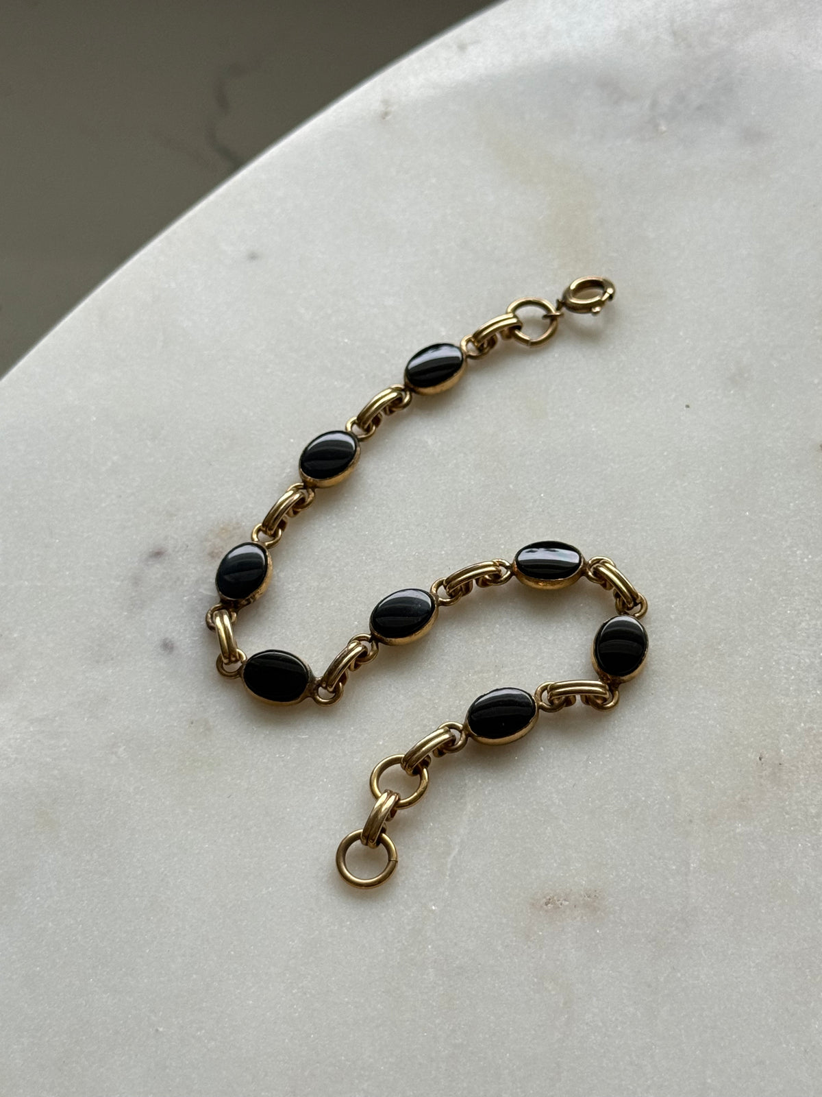 Midcentury Black Onyx Gold Fill Bracelet 7.5”