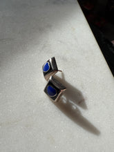 Load image into Gallery viewer, Blue &amp; Black Enamel Sterling Silver Push Back Earrings
