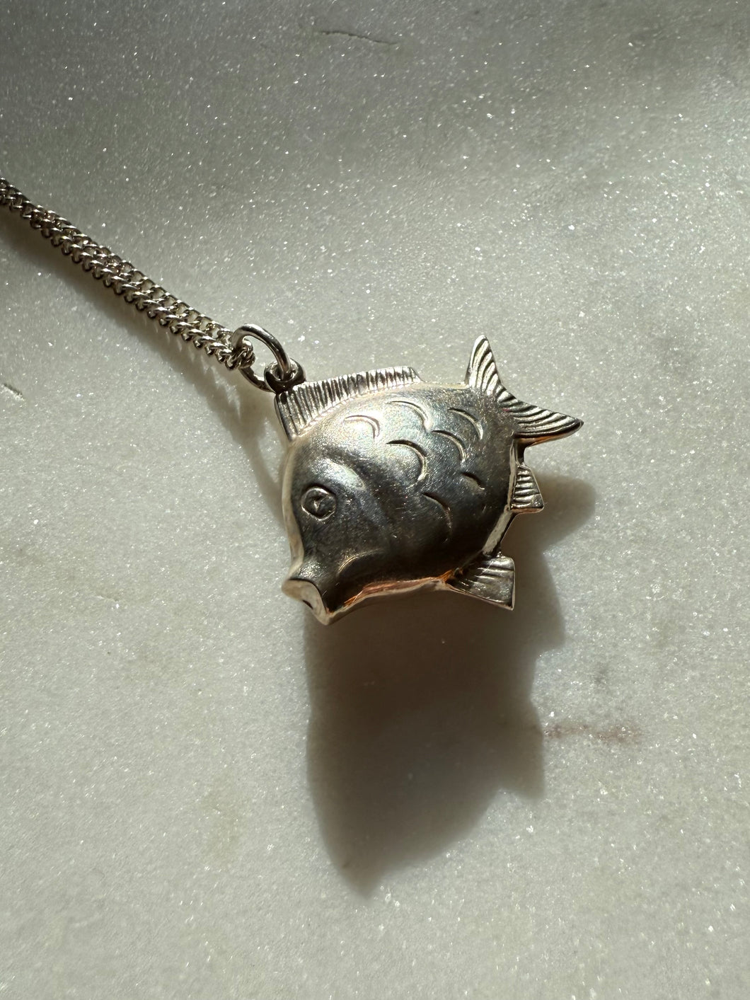 Puffy Fish Sterling Silver Necklace 20”