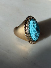 Load image into Gallery viewer, Chunky Blue Floral Carved Gold Vermeil Ring Size 7.25
