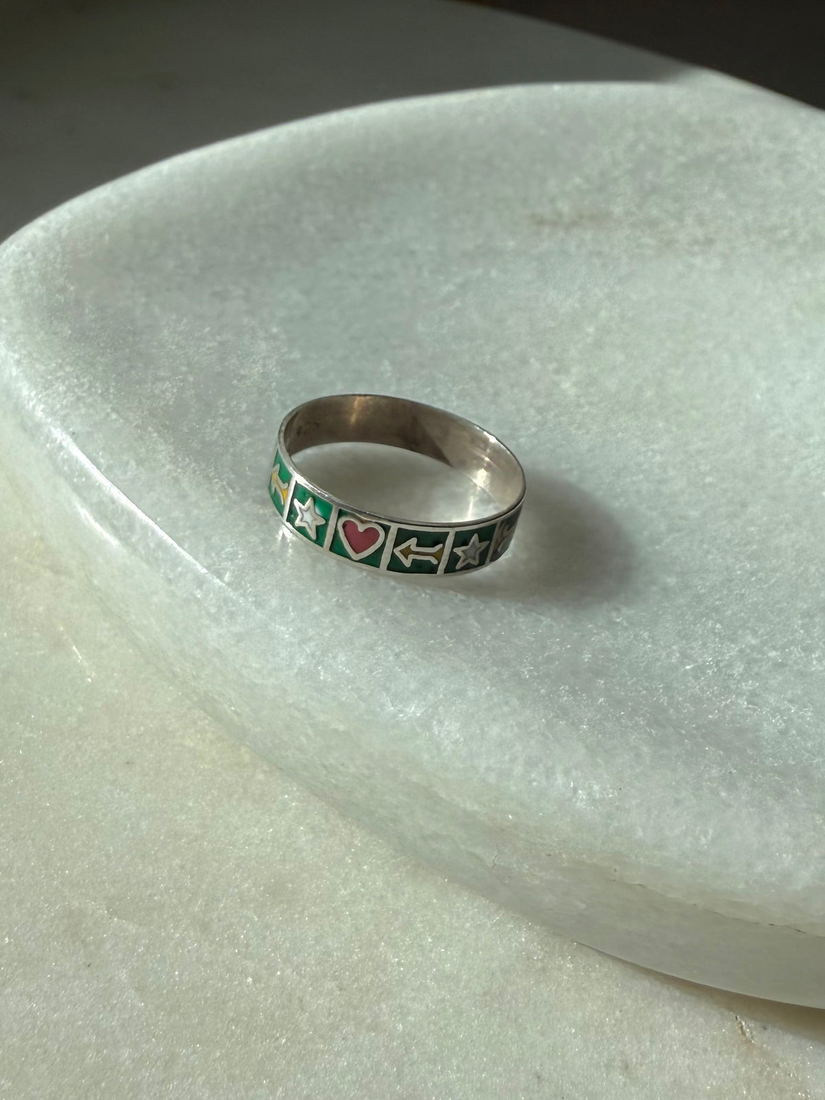 Enamel Heart Star Sterling Silver Ring Size 7