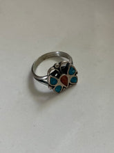 Load image into Gallery viewer, Turquoise &amp; Coral Inlay Sterling Silver Ring
