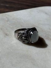 Load image into Gallery viewer, White Glass Cats Eye Sterling Silver Ring Size 8.75
