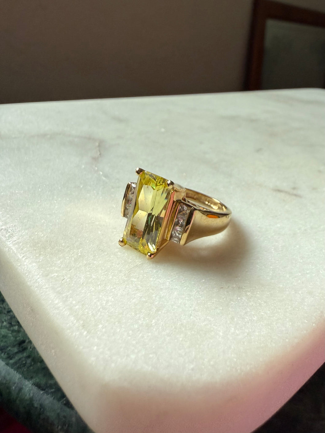 Chunky Gold Vermeil Gemstone Ring Size 8