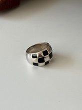 Load image into Gallery viewer, Black Enamel Checkerboard Sterling Silver Ring Size 6.25
