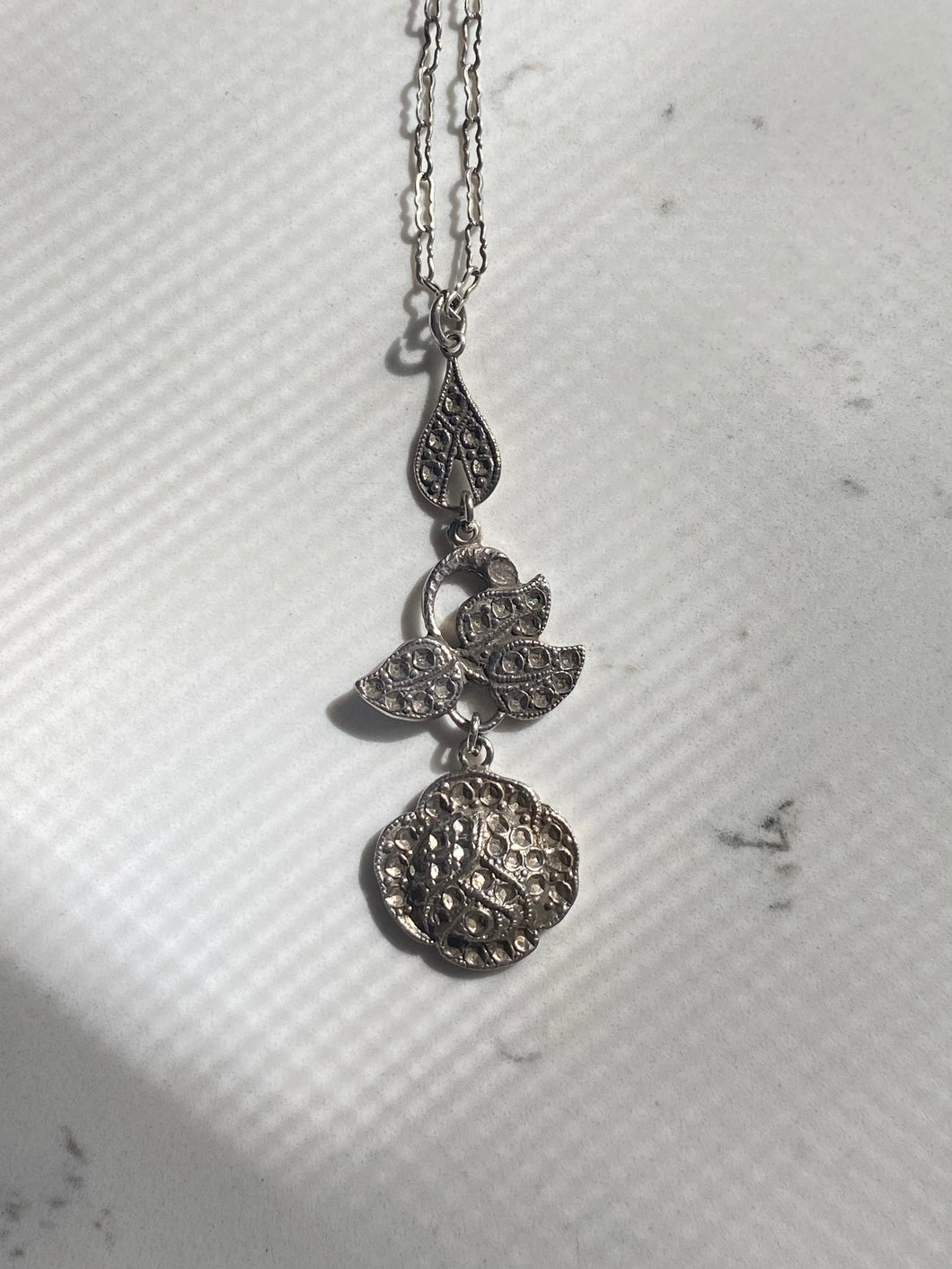 Antique Rose Sterling Silver Necklace