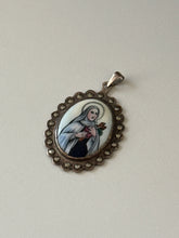 Load image into Gallery viewer, ST. THERESE OF LISIEUX Enamel Porcelain &amp; Marcasite Pendant
