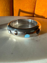 Load image into Gallery viewer, Vintage Mexico Modernist Solid Sterling Silver Multistone Bangle Bracelet
