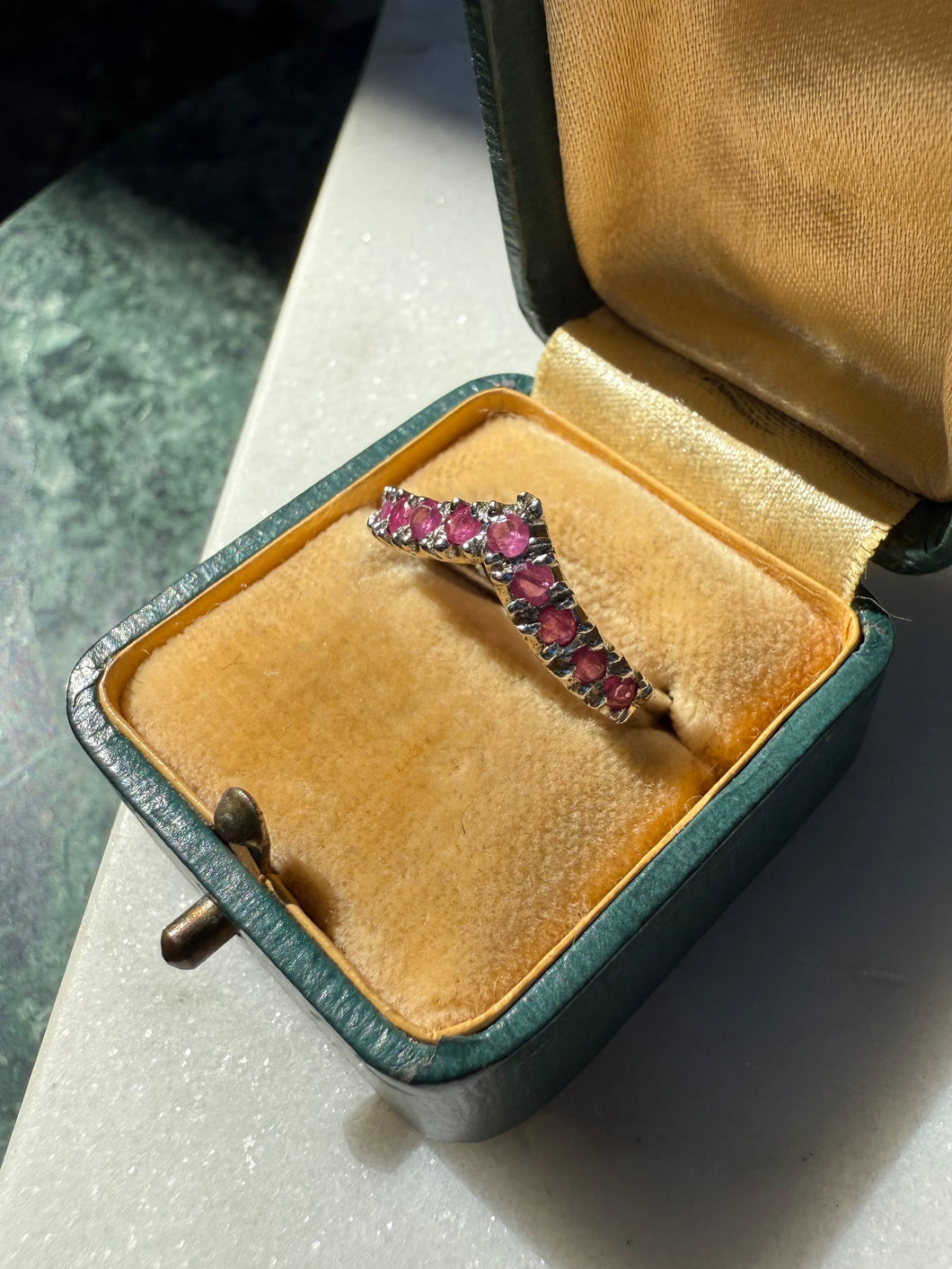 Pink Gemstone Sterling Silver Chevron Ring Size 8.25