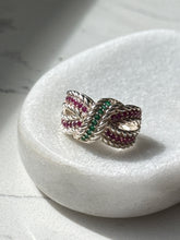 Load image into Gallery viewer, Emerald &amp; Ruby Sterling Silver Ring Size 7
