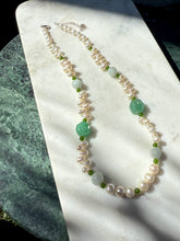 Load image into Gallery viewer, Faux Pearl &amp; Jade Sterling Silver Necklace 18.5”-20.5”
